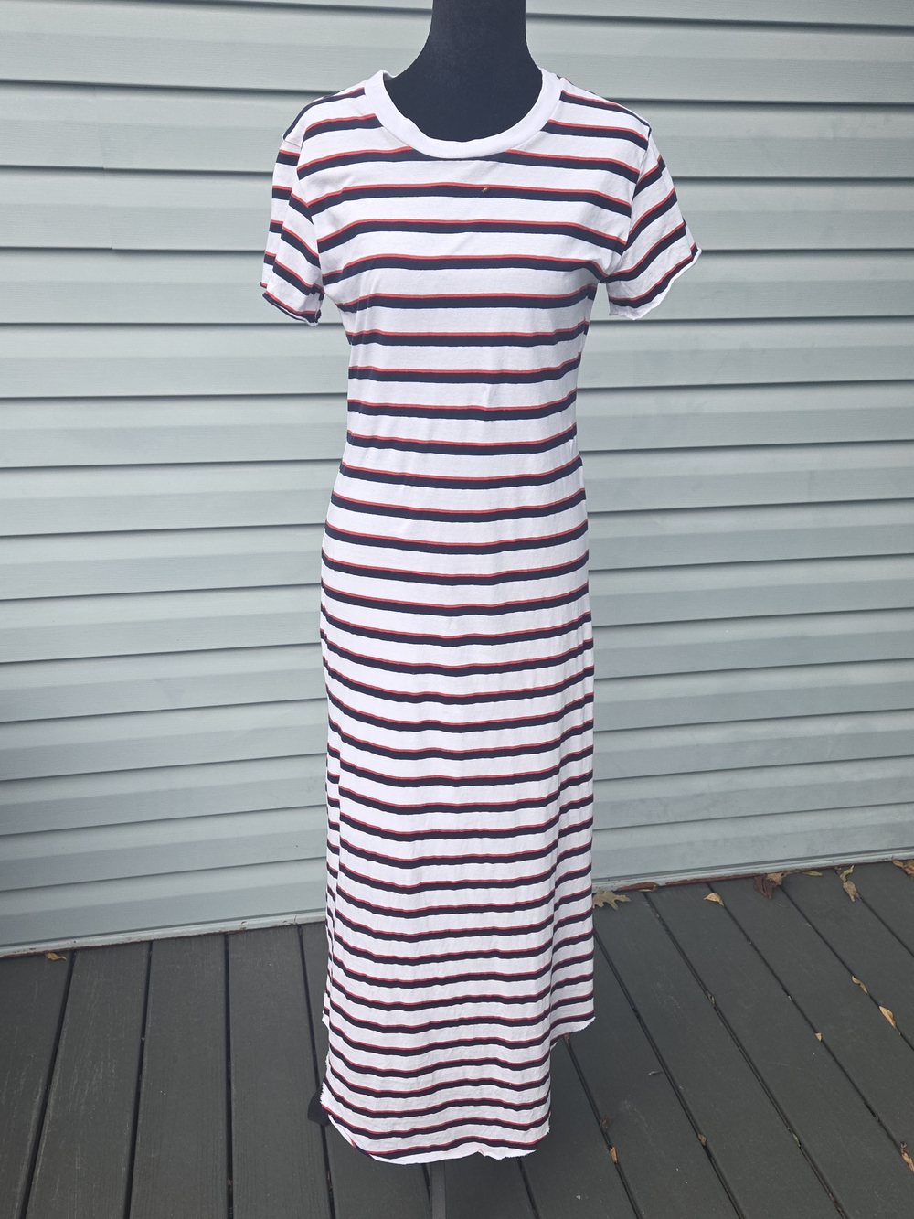 Frank & Eileen Striped T-Shirt Maxi Dress Small | 100% Cotton Raw Hem